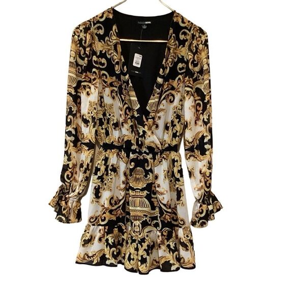 NWT Fashion Nova In High Demand Printed Romper - Black/Gold  XS - Picture 3 of 6